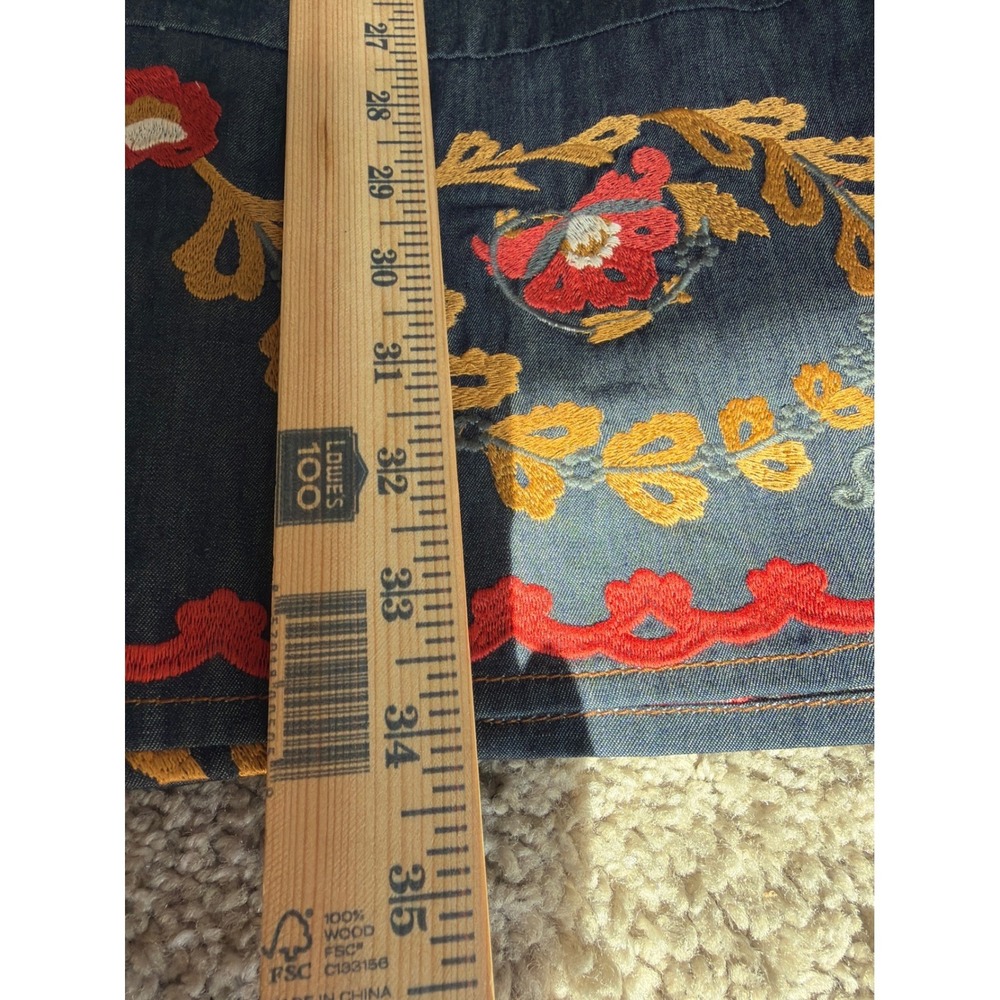Elizabeth James The Label Denim Floral Embroidered Midi Skirt Blue Womens Large - Picture 11 of 11